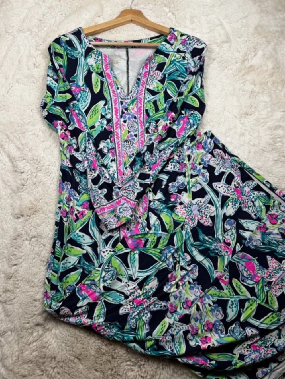Lilly Pulitzer Women's Floral Fish Navy Pink Print Long Faye Maxi Dress Small